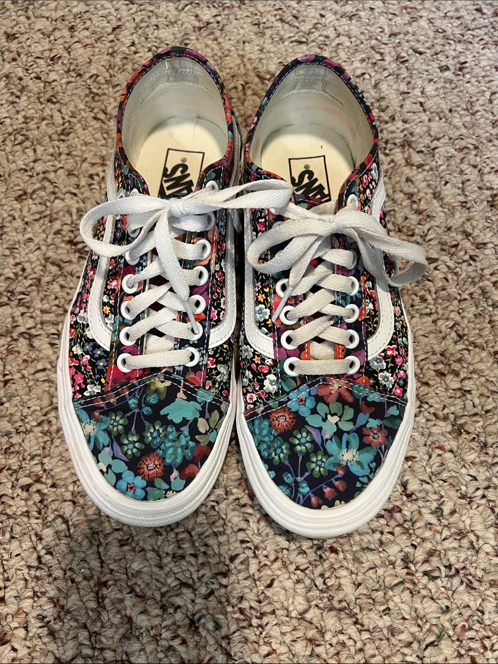 Vans Floral Lace-Up Sneakers in Black with Teal and Pink Accents